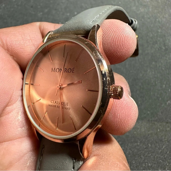 Ladies monroe by maestro quartz watch rose gold tone gray leather straps working - Picture 6 of 7